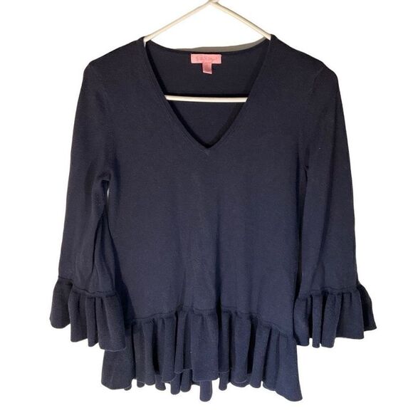Lilly Pulitzer Adela Ruffle Hem Sweater, S. Navy. Lightweight, preppy - Picture 6 of 13